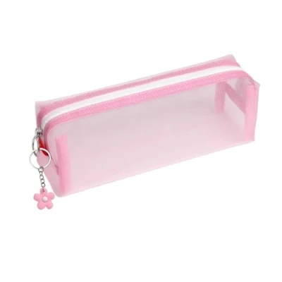 Imagen de HDGSAFD 1 estuche de malla transparente, colgante flores, grande, con cremallera, bolsa almacenamiento para papelería estudiante, cosméticos, Rosa.,