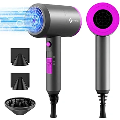 Imagen de Slopehill secador de pelo ionico,secador profesional Motor AC 1800W, Rápido Secado Cabello, 3 Temperaturas 2 Velocidades, Botón Aire Frío, Concentradores y 1 Difusor (Gris Oscuro)