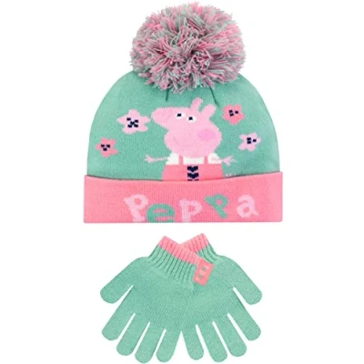 Imagen de Peppa Pig Set de gorro y guantes invierno para niños Verde Talla única
