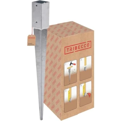 Imagen de TRIBECCO Soporte para postes de madera cuadrada, 71 x mm, longitud 750 galvanizado en caliente, anclaje acero, suelo, puerta,