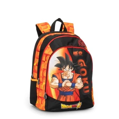 Imagen de Dragon Ball Mochila escolar sin ruedas oficial, Ball, con 2 amplios espacios centrales, amplio bolsillo frontal, correas ajustables y acolchadas, parte trasera fondo termoformados, 32 x 43