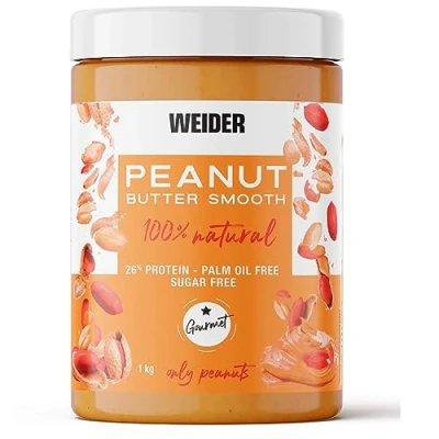 Imagen de Weider Peanut Butter. 100% Mantequilla de Cacahuete natural con textura suave y cremosa. Sin azúcares añadidos. Apta para veganos. aceite palma 1000g