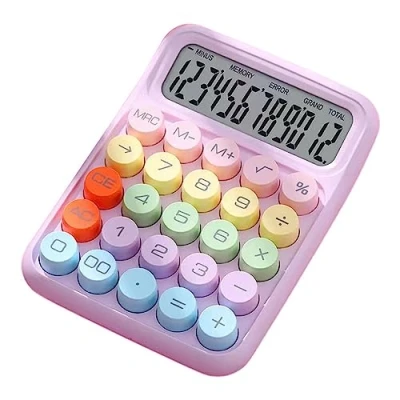 Imagen de tinysiry calculadora de Escritorio con Pantalla grande botón Redondo, alimentada por batería para Oficina, Escuela, hogar, función estándar Violeta