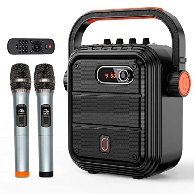 Imagen de JYX Altavoz de Karaoke con 2 Micrófonos Inalámbricos, Sistema Sonido Bluetooth Dispositivo Portátil, Soporte TWS, TF,USB,Radio, Entrada AUX, Rec