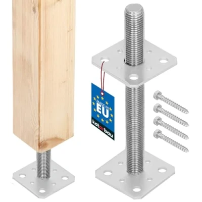Imagen de KOTARBAU® Soporte para postes 80 mm x 250 mm, rosca M24 atornillar, Base de sujeción galvanizada, Altura ajustable, Pie suelo hormigón, Anclaje, Placa regulable