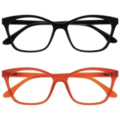 Imagen de OPULIZE KAT Gafas de Lectura Pack 2 Elegante Montura Ojo Gato Negro y Naranja Hombres Mujeres Bisagras Muelle RR59 1G +2.50