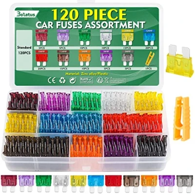 Imagen de Bolatus 120Pcs Fusibles Coche Mediano Fusible 2A 3A 5A 7.5A 10A 15A 20A 25A 30A 35A 40A Automóvil para Moto Caravanas Furgoneta +Fusibles Clip