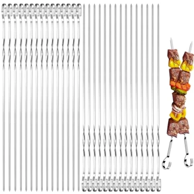 Imagen de Mino Plus 30pcs Brochetas de la Parrilla,40CM Pinchos Barbacoa Acero Inoxidable,Brochetas Metal,Brochetas Kebab Inoxidable Plano,Brochetas Reutilizables (A)