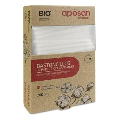 Imagen de Aposan Bastoncillos de Papel Biodegradable y Punta Algodón 100% 200 Unidades