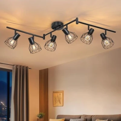 Imagen de Dehobo Lámpara de Techo Ajustables y Giratorios 6 Focos E14 LED Lampara Foco Retro para Interiores Dormitorio Cocina, Sin Bombilla E14, Max. 40W (cada bombilla)