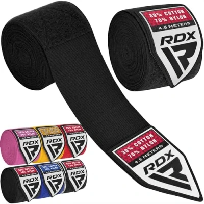 Imagen de RDX Vendas Boxeo Guantes Interiores, 4,5 Metros 180 Pulgadas Elástico Correa de Muñeca Soporte Cinta, Vendaje Envolturas Protector, Muay Thai MMA Kick Boxing Artes