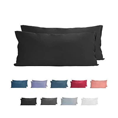 Imagen de Komfortec Juego de 2 Fundas cojín 100% algodón, 40 x 80 cm, supersuaves, 150 g/m², Funda cojín, Color Negro