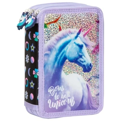 Imagen de Ragusa Trade Estuche para lápices niñas y niños, con 2 o 3 compartimentos, Caballo