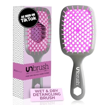 Imagen de FHI HEAT Unbrush Wet &amp; Dry Cepillo desenredante para desenredar el cabello, color lavanda y gris