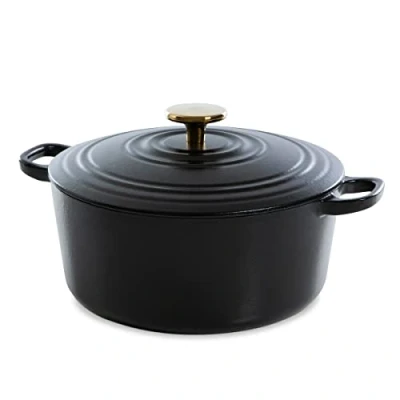 Imagen de BK Olla de Hierro Fundido con Tapa, Horno Holandés Revestimiento Esmaltado, Apto para Inducción, y Lavavajillas, 28 cm/ 6.7L, Negro Oro