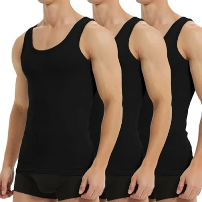 Imagen de Falechay Camiseta Tirantes para Hombre Pack de 3 Algodón 100% Camisetas Interiores Deporte más Colores Negro L