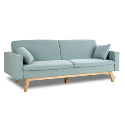 Imagen de Don Descanso, Sofá Cama 3 plazas Reine, Tapizado en Tela, Color Verde Menta, Sistema Apertura de Libro o Clic clac, Medida sofá: 201x73x79 cm., Cama: 201x99x42 Incluye 2 Cojines