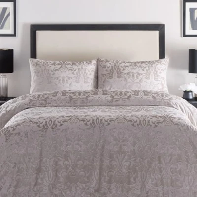 Imagen de Laurence Llewelyn Bowen Funda de edredón Lino con Estampado Damasco en Relieve, tamaño Doble (200 x 200 cm), 2 Fundas Almohada, Ropa Cama Terciopelo Crema, Juego
