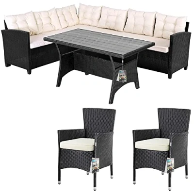 Imagen de CASARIA Conjunto Muebles Jardin Poliratan 8 Pers Mesa WPC Banco Sillas Incl. Cojines Exterior Acero