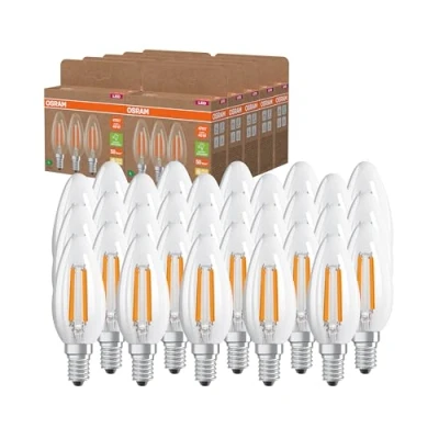 Imagen de OSRAM Lámparas LED de alta eficiencia con clase energética A, paquete 30 bombillas, reemplaza bombillas incandescentes tradicionales 40W, blanco cálido, E14, vidrio filamento