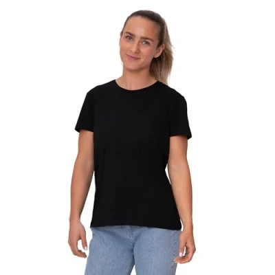 Imagen de DANISH ENDURANCE Camiseta de Algodón Orgánico para Mujer Manga Corta, Cuello Redondo o en V…, Negro, L
