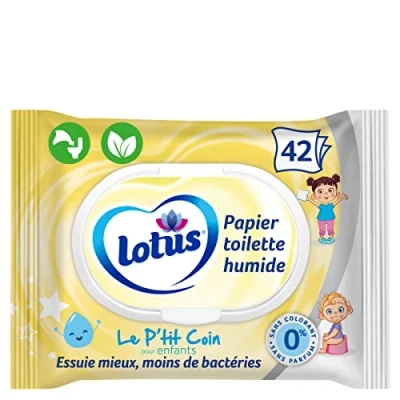 Imagen de Lotus Le P&#039;tit Coin Papel higiénico húmedo sin colorantes, ni perfumes, fibra FSC 100% de origen natural, para niños, 42 unidades (paquete 1)