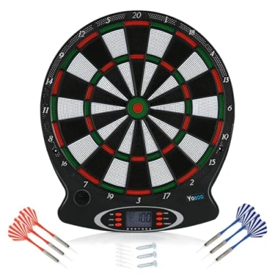 Imagen de Wakects Dardos electrónicos Target con 6 dardos, diana electrónica para apto fiestas y noches de juego indicador LCD, 31,5 x 43 cm