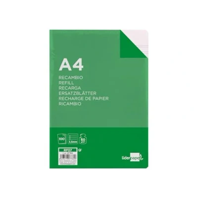 Imagen de RECAMBIO LIDERPAPEL FOLIO 100 HOJAS 60G/M2PAUTA 4ª 3.5MM CON MARGEN 4 TALADROS
