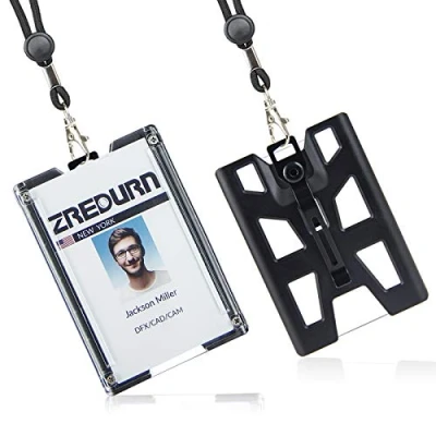 Imagen de Cartera con cordón, soporte de plástico duro para tarjetas identificación, clip metal y 4 ranuras (paquete 2)