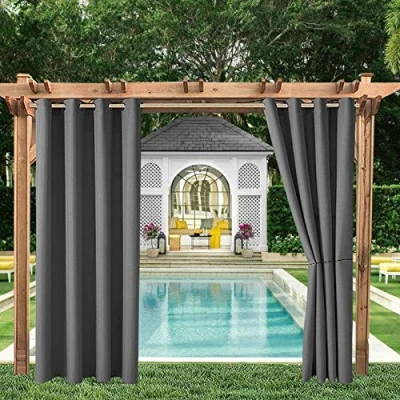 Imagen de ele ELEOPTION Cortinas de Exterior, Resistentes al Agua, Protección UV, Cortina Exterior con Ojales, Opaca para Jardín, Patio, Balcón, Gris Oscuro, 4 Piezas / 132 X 240cm