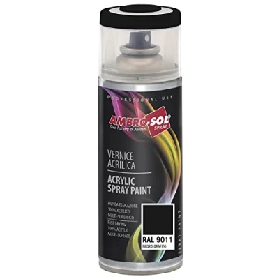 Imagen de AMBRO SOL Pintura acrílica en spray, color Negro Grafito, RAL 9011, resultado profesional múltiples superficies, exteriores e interiores, 400 ml