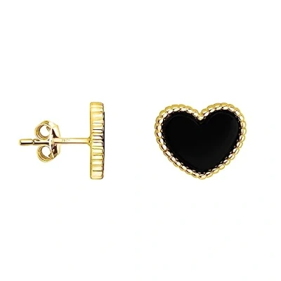 Imagen de SOFIA MILANI Pendientes para Mujeres en Plata de Ley 925 Chapados Oro y con Circonitas Pendiente Botón Bola Corazón Negra E2215
