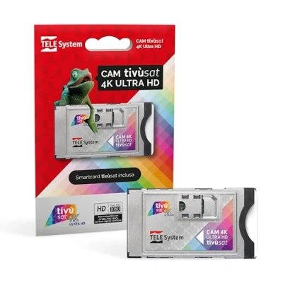 Imagen de TELE System Cam certificada tivùsat 4K Ultra HD para ver canales en alta definición y 4K. Ranura TV decodificador, activa Smartcard incluida. Serie A con DAZN tivùsat.