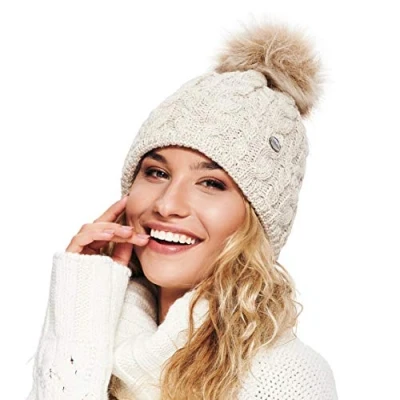 Imagen de EliMeli Gorro de invierno para mujer con pompón pelo sintético gorros pompon
