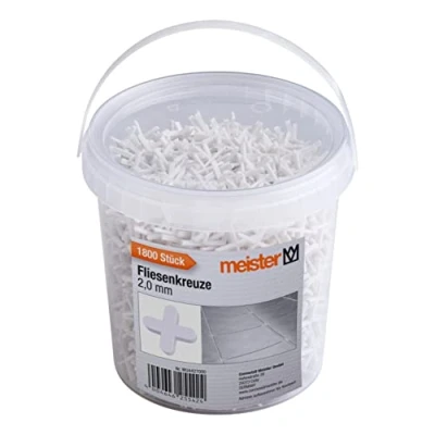 Imagen de Meister Espaciadores de azulejos 2,0 mm, práctico juego 1800 piezas, polipropileno resistente, color blanco, accesorios para azulejos, ayuda colocación cruces juntas /