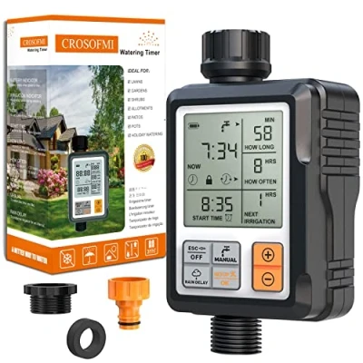 Imagen de CROSOFMI Programador Riego Jardin Temporizador de Automatico Control Pantalla Grande 3 Pulgadas Naranja
