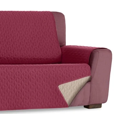Imagen de HIPERMANTA Salva Sofa. Protector de Sofa Bicolor Reversible Acolchado 3 Plazas. Funda Cubre Mascotas. Paris. Color Rojo Beige. Sofá Plazas 160 cm