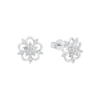 Imagen de Amor Pendientes de plata ley 925 para mujer, con sintetizador circonitas cúbicas, 0,9 cm, plata, flor, Se entrega en estuche regalo, 2012820