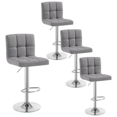 Imagen de WOLTU 4 x Taburete de Bar Estilo Vintage Regulable en Altura y Giratorio Lino para Cocina Salon Dormitorio, Gris Claro, BH32hgr
