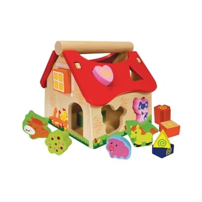 Imagen de Eichhorn Casa de Madera Juguete con 12 Piezas encajables Animales, Medidas (LxAlxF):18x17,5X 19,5cm