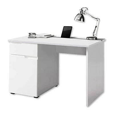 Imagen de Stella Trading Spice Escritorio con cajón, Blanco Alto Brillo Mesa Ordenador para la Oficina Espacio de Almacenamiento y suporto Tableta práctica, Engineered Wood, 120 x 76 67 cm