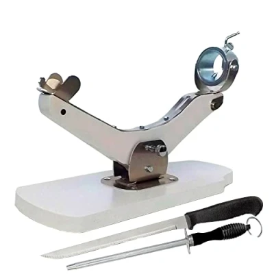 Imagen de Jamonero Giratorio Basculante Profesional de Aluminio Acerado y Madera Nautica Blanco Incluye Cuchillo Corte Gran Precisión Chaira afiladora Elegante Diseño