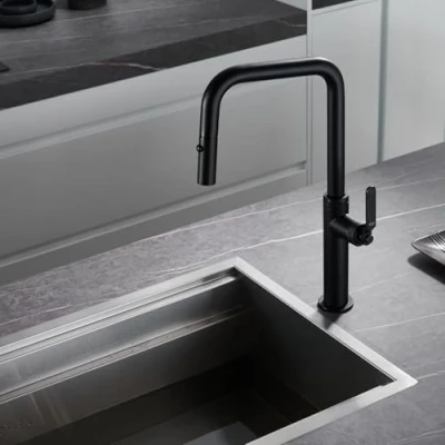 Imagen de IMEX Grifo de Cocina Extraible Monomando Fregadero con Difusor Griferia Mangera Flexible 360º Serie Niza Color Negro Mate