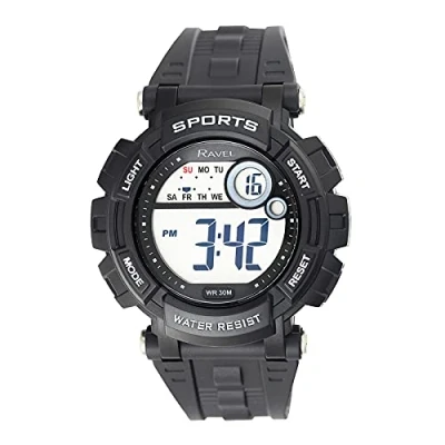 Imagen de Ravel Reloj de Cuarzo Digital Redondo para Hombre con Resistencia al Agua 3ATM y Luz RDG.14.3 Negro