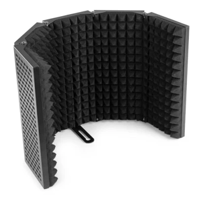 Imagen de Vonyx MRF30 Panel acústico para micrófono, pantalla metálica de 5 paneles, paneles laterales ajustables y plegables, montaje en pie o mesa, ideal su estudio grabación