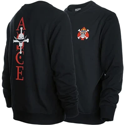 Imagen de GMYG One Piece Whitebeard Portgas·D·Ace Logo Algodón Anime Japonés Gráfico Premium Hombre/Mujer Sudaderas/Jumper (Negro,XXL)