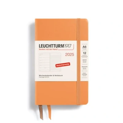 Imagen de LEUCHTTURM1917 370500 Agenda semanal y cuaderno 2025, bolsillo A6, tapa dura, planificador de 12 meses, 80 g, a rayas, color albaricoque
