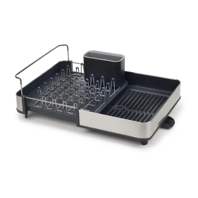 Imagen de Joseph Escurridor extensible en acero inoxidable para platos y cubiertos, bandeja de drenaje extraíble, gris/carbón, talla única