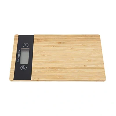 Imagen de Balanza electrónica de Panel bambú Medida alimentos en madera Herramientas Forma rectangular Escala digital con pantalla LED para Cocina