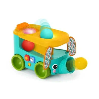 Imagen de Bright Starts, Juguete de Bolas Safari Bus Pop &amp; Roll, Lanzador con Forma Elefante, para Bebés Que Gatean, Unisex, Desde 6 Meses